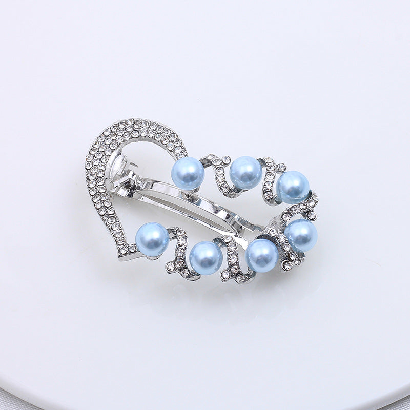 Wholesale Pearl Hollow Alloy Spring Clip with Diamond